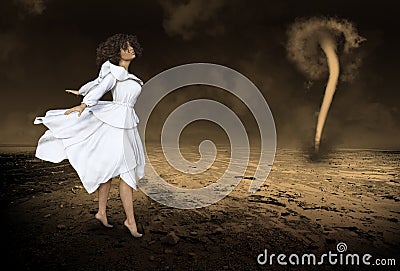 Surreal Woman, Fantasy, Tornado, Storm Stock Photo