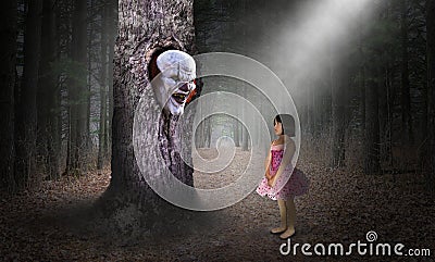 Surreal Child, Clown, Evil, Imagination, Danger Stock Photo