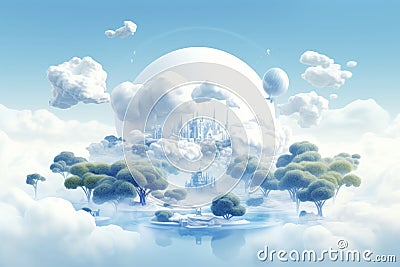 Surrealism white and blue ethereal landscape. Beautiful illustration picture. Generative AI Cartoon Illustration
