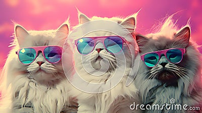 Surrealist photorealistic closeup portrait of three cats Stock Photo
