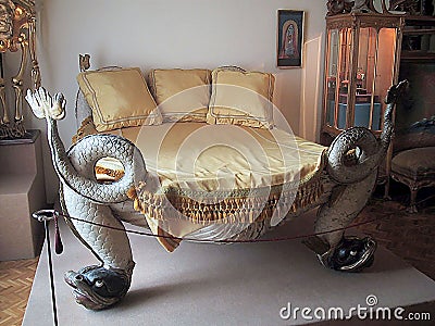 Surrealist Salvador Dali Furniture Monster Bed Bedroom Design Dragon Fish Spanish Artist Theatre-Museum in Figueres Spain Editorial Stock Photo