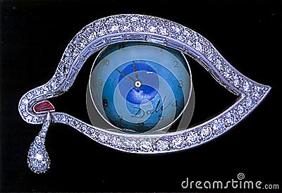 Surrealist Salvador Dali Jewelry The Eye of Time Ruby Platinum Diamonds Enamel Mechanical Clock Spanish Artist Theatre-Museum Editorial Stock Photo