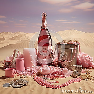 Surrealist still life with pink expensive objects Stock Photo