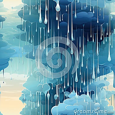 Surrealistic cartoon style rain cloud dripping in blue (tiled) Stock Photo