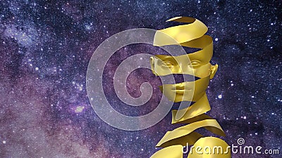 Surrealistic image of woman in gold with the universe as a background. Stock Photo