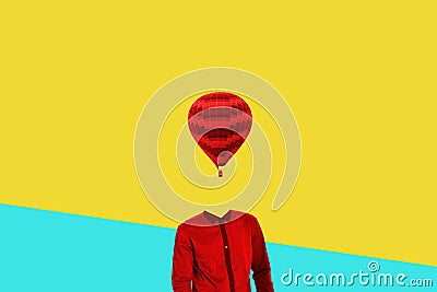 Surrealistic minimal concept. A balloon instead of a human head. Minimalism and surrealism Stock Photo