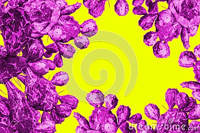 Surrealistic purple cactus on a yellow background in minimal style Stock Photo