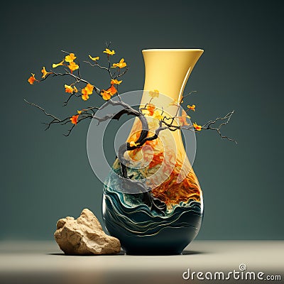 surrealistic vase in van Gogh style minimalism , generated by AI Stock Photo