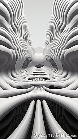 Surrealistic White Circular Spirals Tunnel With 3d Background Stock Photo