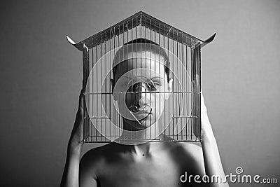 Surrealistic woman with cage Stock Photo