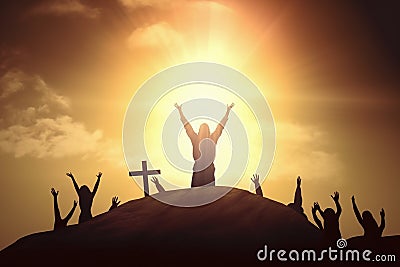 Surrender Concept, now Christian praise Jesus reborn in easter day concept for wisdom life, hope faith love Stock Photo