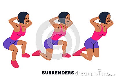 Surrenders. Sport exersice. Silhouettes of woman doing exercise. Workout, training Cartoon Illustration