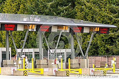 Surrey, Canada - Mar 29, 2020: Closed Canada border lanes during Covid-19 virus Editorial Stock Photo