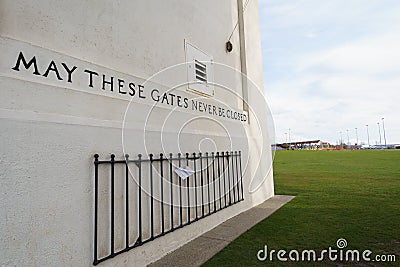 Surrey, Canada - Mar 29, 2020: USA border station from Peace Arch Monument Editorial Stock Photo