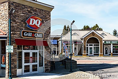 SURREY, CANADA - May 5, 2019: Sunshine Village Strip mall or shopping plaza sunny spring day Editorial Stock Photo