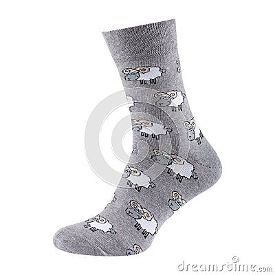 Surround gray sock with prints, on a white background Stock Photo