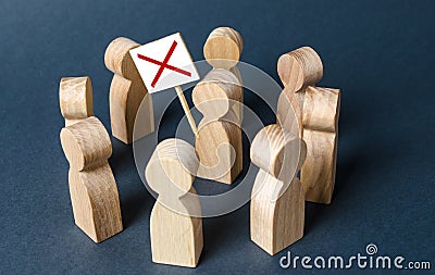 Surrounded Person holding a protest poster. Disagreement and conviction for dissent. Strike Agitation and cooperation. Resistance Stock Photo