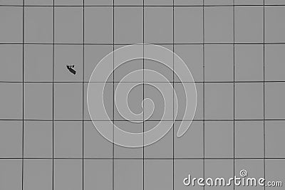 Surveilance camera on the wall in geometric pattern monochrome background. Stock Photo