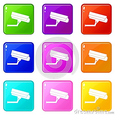 Surveillance camera icons 9 set Vector Illustration