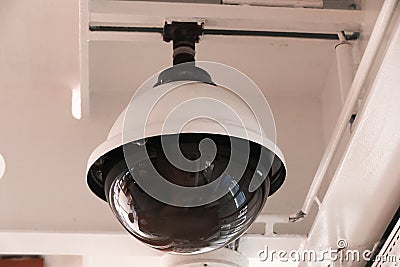 Surveillance cameras and a loudspeaker on the bulkhead of the ship`s hull Stock Photo