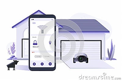 Surveillance cameras utilize advanced security systems with protective modem connections to enhance remote monitoring and control Cartoon Illustration
