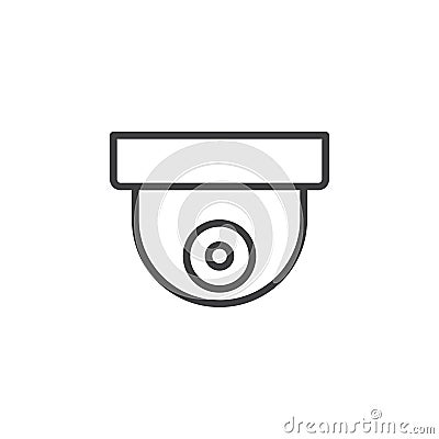 Surveillance dome camera line icon, outline vector sign, linear style pictogram isolated on white. Vector Illustration