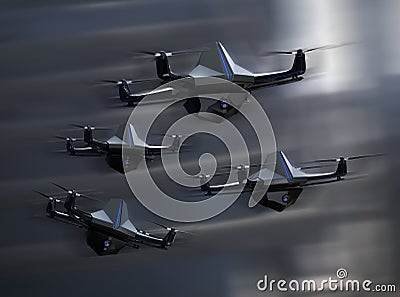 Surveillance drones fleet flying in the sky Stock Photo