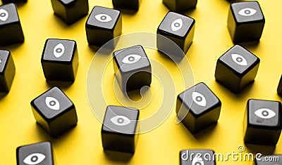 Surveillance and espionage. Unauthorized collection of personal information. Transparent data usage policies. Cautious about Stock Photo