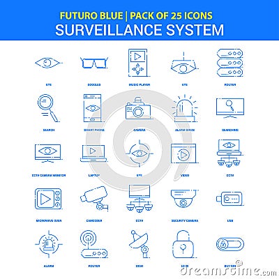 Surveillance Icons - Futuro Blue 25 Icon pack Vector Illustration