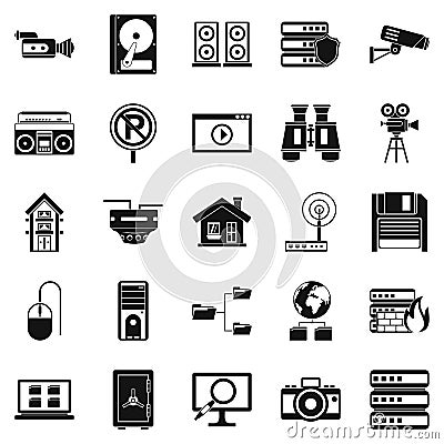 Surveillance icons set, simple style Vector Illustration