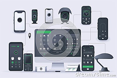 Surveillance networks employ camera systems for safety monitoring in urban environments, integrating continuous detection capabili Cartoon Illustration