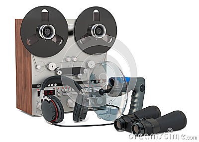 Surveillance and wiretapping concept. Set of spying equipment, 3D rendering Stock Photo