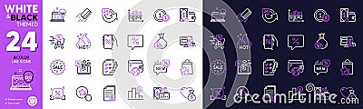 Survey checklist, Travel loan and Decreasing graph line icons for website, printing. For design. Vector Stock Photo