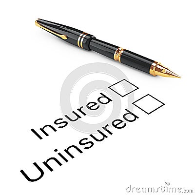 Survey Concept. Insured or Uninsured Checklist with Golden Fount Stock Photo