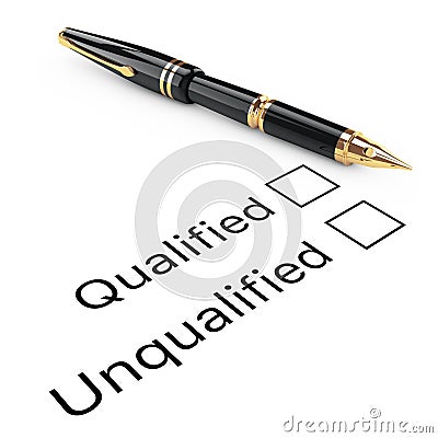 Survey Concept. Qualified or Unqualified Checklist with Golden F Stock Photo