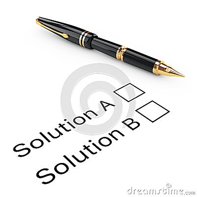Survey Concept. Solution A or B Checklist with Golden Fountain W Stock Photo