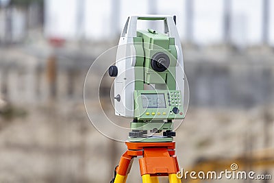 Survey equipment theodolite and total station Stock Photo