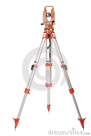 Survey equipment theodolite on a tripod Stock Photo