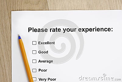 Survey for experience- rate either good, excellent or poor Stock Photo