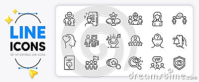 Survey, Noise and Friend line icons. For web app. Vector Vector Illustration