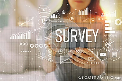 Survey with woman using a smartphone Stock Photo