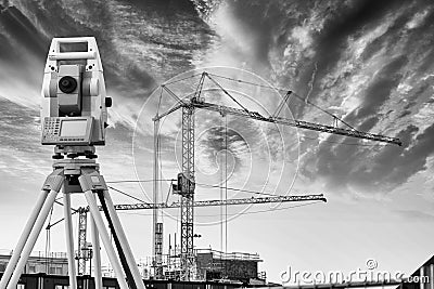 Surveying instrument and construction industry Stock Photo