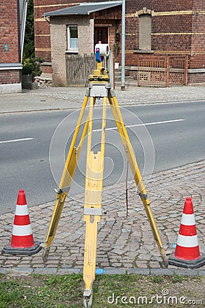 Surveying technology on th Street Stock Photo