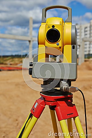 Surveyor equipment theodolie outdoors Stock Photo