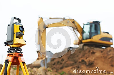 Surveyor theodolite on tripod Stock Photo