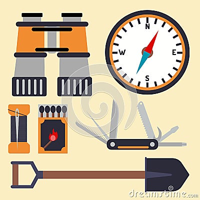 Survival emergency kit for evacuation vector equipment Vector Illustration