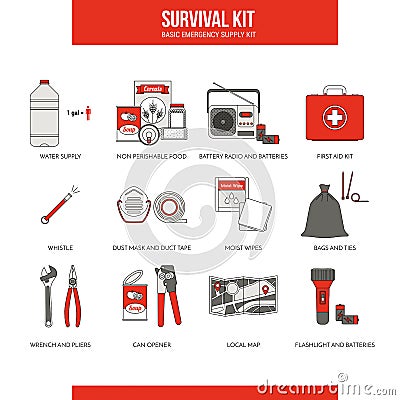 Survival emergency kit Vector Illustration