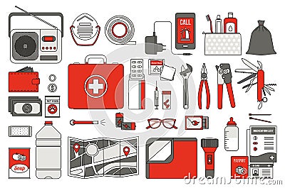 Survival emergency kit Vector Illustration