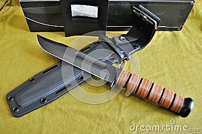 Survival fixed blade knife with kydex thermoplastic black material sheet Stock Photo