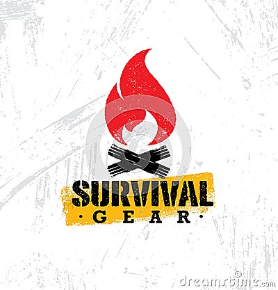 Survival Gear Extreme Outdoor Adventure Creative Design Element Concept On Rough Stained Background Vector Illustration